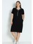 Kadın Büyük Beden Siyah Kısa Kollu Cepli Taş Detaylı Likralı Elbise 3