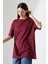 Oversize Bisiklet Yaka %100 Pamuk Penye Kompakt Basic T-Shirt 21752 Bordo 1