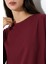Oversize Bisiklet Yaka %100 Pamuk Penye Kompakt Basic T-Shirt 21752 Bordo 2