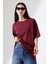 Oversize Bisiklet Yaka %100 Pamuk Penye Kompakt Basic T-Shirt 21752 Bordo 3