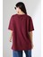 Oversize Bisiklet Yaka %100 Pamuk Penye Kompakt Basic T-Shirt 21752 Bordo 4