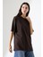 Oversize Bisiklet Yaka %100 Pamuk Penye Kompakt Basic T-Shirt 21752 Kahve 3