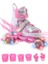 Melek Kanatlı Işıklı Çocuk Pateni ve Dizlik Seti Silikon Teker Ayarlanabilir Paten Çantalı Pembe 1