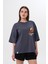 Kalın Pamuklu Kruvasan Baskılı Oversize T-Shirt 1
