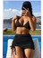 Kadın Siyah 3 Parça Bikini Takımı Yan Büzgülü Uzun Etekli 1