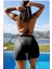 Kadın Siyah 3 Parça Bikini Takımı Yan Büzgülü Uzun Etekli 2