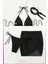 Kadın Siyah 3 Parça Bikini Takımı Yan Büzgülü Uzun Etekli 4