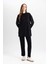 Regular Fit Rahat Kalıp Basic Düz Fitilli Çift Cepli Casual Siyah Pantolon B0044AX24AU 2