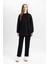 Regular Fit Rahat Kalıp Basic Düz Fitilli Çift Cepli Casual Siyah Pantolon B0044AX24AU 3
