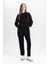 Regular Fit Rahat Kalıp Basic Düz Fitilli Çift Cepli Casual Siyah Pantolon B0044AX24AU 4