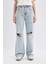 90's Wide Leg Yırtık Detaylı Yüksek Bel Paça Ucu Kesik Uzun Jean Yıkamalı Pantolon C2395AX24SP 1