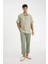 %100 Keten Normal Kesim Crop Duble Paça Yazlık Kumaş Pantolon C1826AX24SM 4