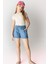 Kız Çocuk Slim Fit Dar Kesim Bisiklet Yaka Basic Düz Fitilli Kaşkorse Kısa Kollu Tişört B3053A825SM 2