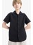 Erkek Çocuk Oversize Geniş Kalıp Polo Yaka Keten Görünümlü Kısa Kollu Gömlek D5861A825SM 5