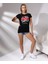 Bisiklet Yaka Kısa Kollu Normal Size Baskılı Basic Kadın T-Shirt 20479 Siyah 1