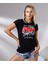 Bisiklet Yaka Kısa Kollu Normal Size Baskılı Basic Kadın T-Shirt 20479 Siyah 3