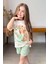 Kız Çocuk Üzeri Digital Bebek ve At Baskılı Penye T-Shirt Yeşil Şortlu Takım 3