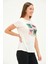 Bisiklet Yaka Kısa Kollu Normal Size Baskılı Basic Kadın T-Shirt 20601 Ekru 3
