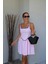 Pembe Biye Detay Mini Elbise 4