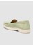 %100 Hakiki Deri Yeşil Süet Kadın Loafer 5