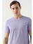 Slim Fit Galaktik Leylak Düz Kabartma Baskılı T-Shirt 4