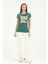 Bisiklet Yaka Kısa Kollu Normal Size Baskılı Basic Kadın T-Shirt 20601 Koyu Yeşil 1
