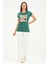 Bisiklet Yaka Kısa Kollu Normal Size Baskılı Basic Kadın T-Shirt 20601 Koyu Yeşil 2