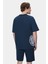 Ignıso Lacivert Bisiklet Yaka Baskılı Oversize Erkek Tshirt 3