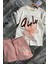 Kız Çocuk Çiçek ve Girl Yazı Baskılı Penye T-Shirt Pudra Şortlu Takım 1