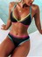 File Detaylı,ince Askılar, Elastikiyetli Kumaş, Sırtı Açık ,siyah ve Neon Yeşil Bikini Takımı 5