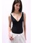V Yaka Şerit Detay Siyah Bodysuit 1