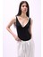 V Yaka Şerit Detay Siyah Bodysuit 3