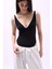 V Yaka Şerit Detay Siyah Bodysuit 4