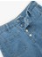 Normal Paça Düğmeli Yüksek Bel Pamuklu Geniş Paça Crop Jean Pantolon - Wide Leg Jeans 4