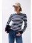Bisiklet Yaka Çizgili Beyaz-Lacivet Bluz 1