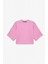 VELA Kadın Esnek Kumaşlı Bisiklet Yaka Oversize Fit Pembe T-Shirt 1