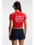 Mıreza Kadın Baskı Detaylı Slim Fit Kısa Kollu Yuvarlak Yaka Kırmızı T-Shirt 1