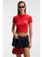 Mıreza Kadın Baskı Detaylı Slim Fit Kısa Kollu Yuvarlak Yaka Kırmızı T-Shirt 2