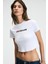 MISTERNA Bisiklet Yaka Kısa Kollu Önü Baskılı Crop Beyaz T-Shirt 1