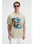 ZEST Erkek %100 Pamuk Oversize Fit Baskılı Kısa Kollu Yuvarlak Yakalı Taş Rengi T-Shirt 1