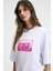 LUCENYA Kadın Bisiklet Yaka Kısa Kollu Önü Baskı Detaylı Regular Fit Beyaz T-Shirt 1