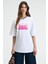 LUCENYA Kadın Bisiklet Yaka Kısa Kollu Önü Baskı Detaylı Regular Fit Beyaz T-Shirt 2