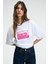 LUCENYA Kadın Bisiklet Yaka Kısa Kollu Önü Baskı Detaylı Regular Fit Beyaz T-Shirt 3