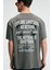 FEAST Erkek %100 Pamuk Oversize Fit Baskılı Kısa Kollu Yuvarlak Yakalı Gri T-Shirt 1