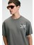 FEAST Erkek %100 Pamuk Oversize Fit Baskılı Kısa Kollu Yuvarlak Yakalı Gri T-Shirt 2