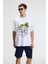 VEYRON Erkek %100 Pamuk Oversize Fit Baskılı Kısa Kollu Yuvarlak Yakalı Beyaz T-Shirt 3