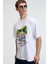 VEYRON Erkek %100 Pamuk Oversize Fit Baskılı Kısa Kollu Yuvarlak Yakalı Beyaz T-Shirt 4