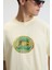 FLAVOR Erkek Oversize %100 Pamuk Baskılı Yuvarlak Yaka Sarı T-Shirt 1