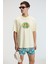 FLAVOR Erkek Oversize %100 Pamuk Baskılı Yuvarlak Yaka Sarı T-Shirt 4