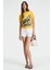 MELVESSA Kadın %100 Pamuk Baskı Detaylı Regular Fit Bisiklet Yakalı Sarı T-Shirt 3